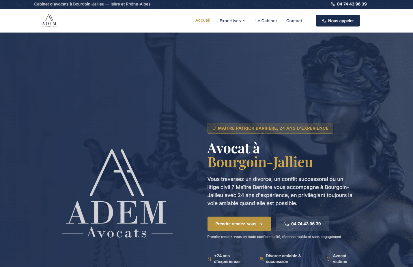 Site du cabinet ADEM Avocats à Bourgoin-Jallieu, conçu par TroisSix