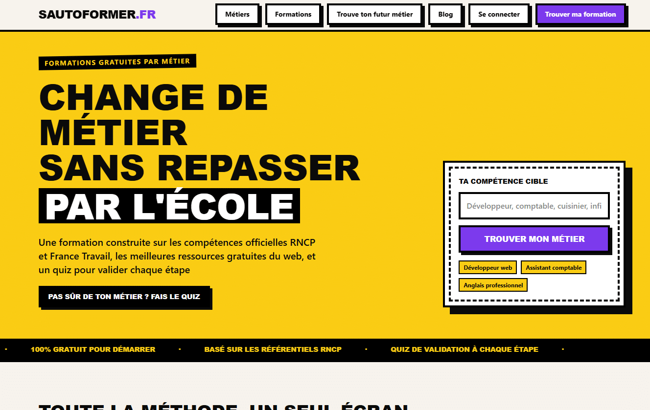Site SautoFormer.fr, formations gratuites par métier et reconversion professionnelle, conçu par TroisSix
